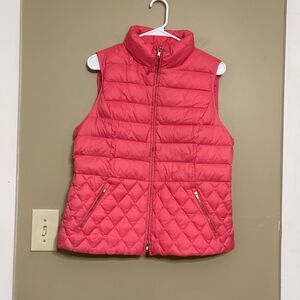 Talbots Women’s Pink Quilted Down Puffer Vest Gold Zipper Petite Large